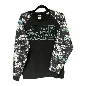 Women's Star‎ Wars Fleece Sweatshirt Black Floral Raglan Sweater Medium